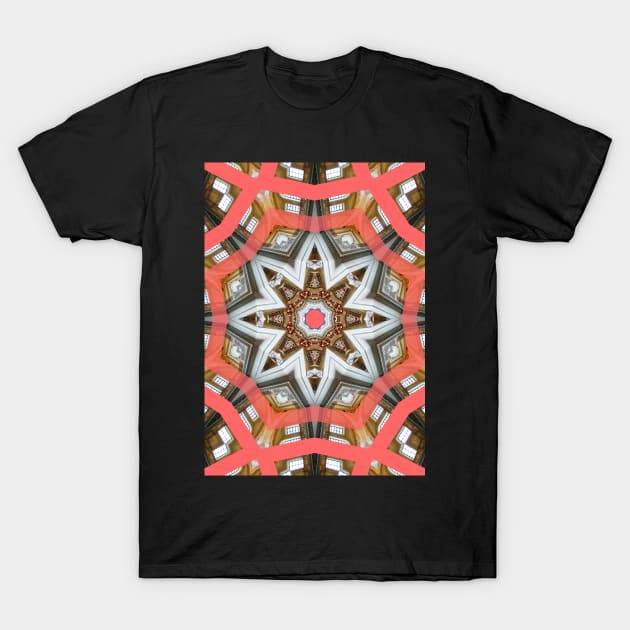 Living Coral Pantone Colour of the Year 2019 pattern decoration with neoclassical architecture T-Shirt by Reinvention